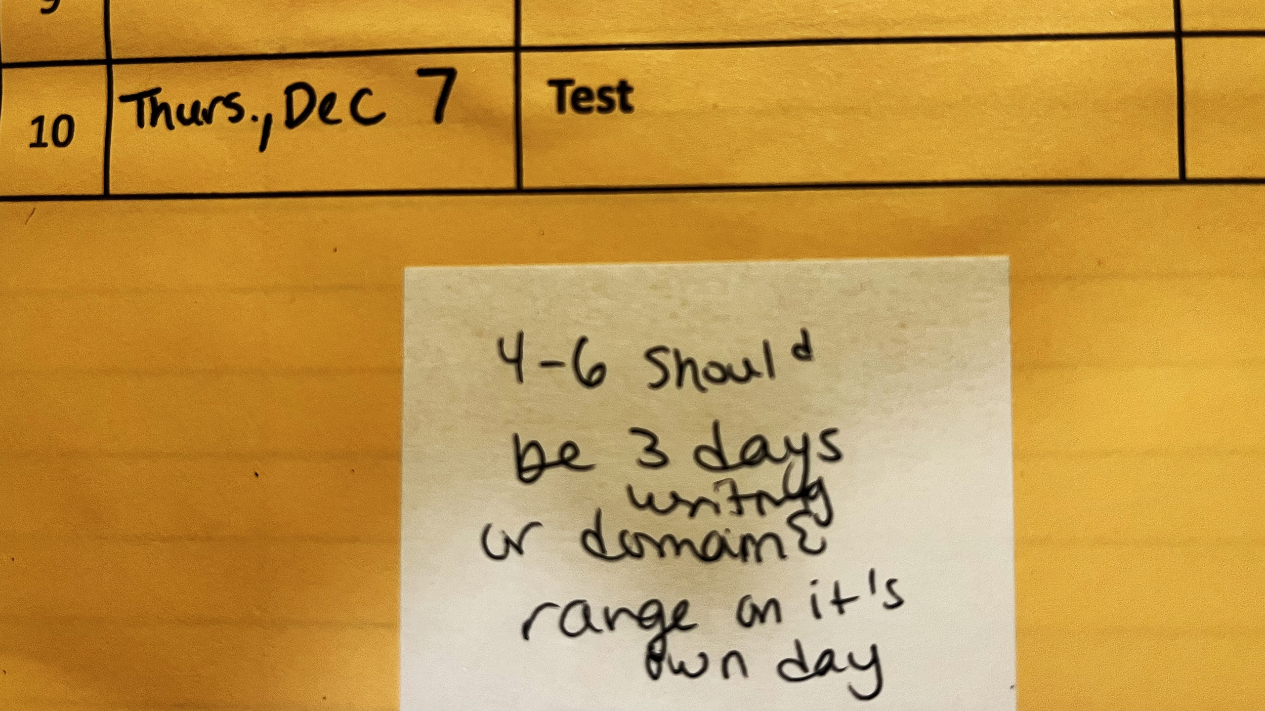 Post it note with update on lesson plan